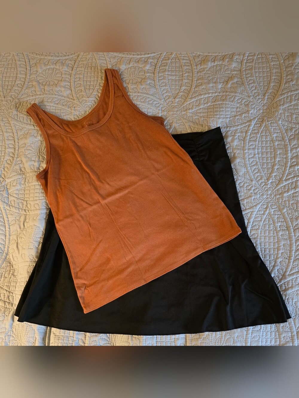 Women's Rust Tank Top - Breathable Everyday Layer And Black Skirt